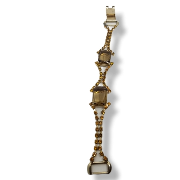 VINTAGE 1950s SPARKLING AMBER COLOR AUSTRIAN CRYSTAL & GOLDTONE BRACELET - Picture 5 of 12